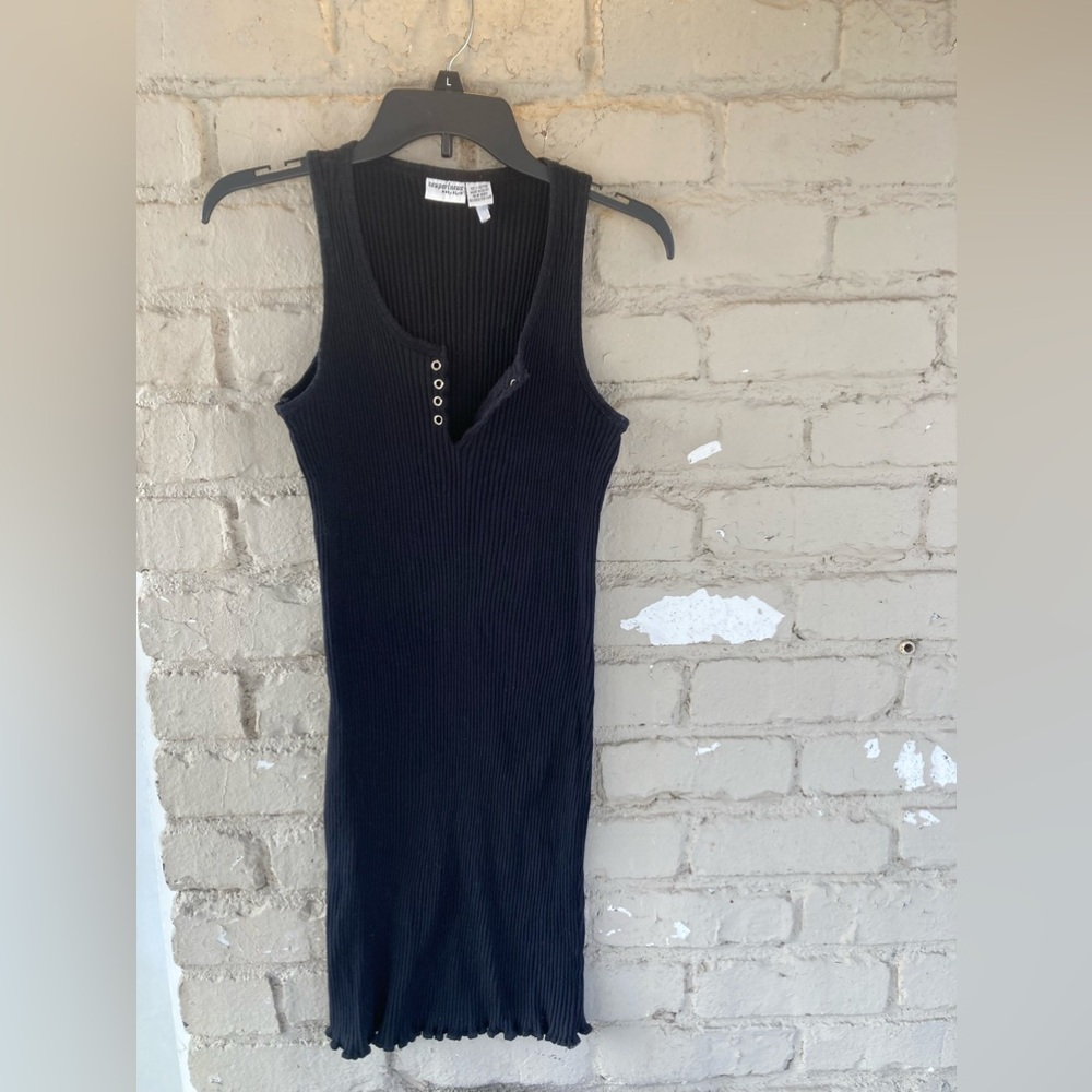 Lettuce Hem Lace Up Henley Ribbed Tank Dress